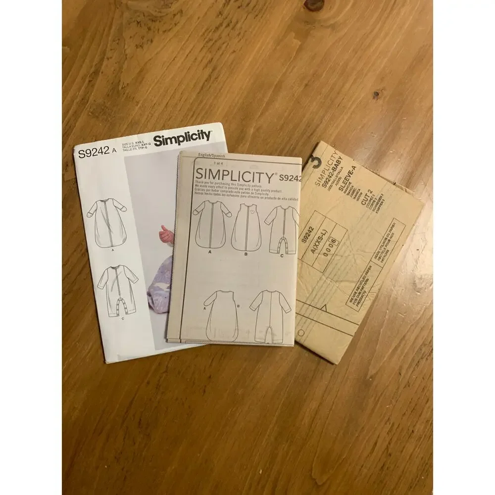 Simplicity S9242A Pattern Baby Infant Layette Jumpsuit Bunting US Size XXS-L